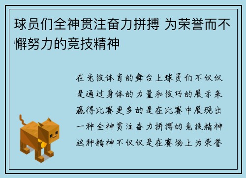 球员们全神贯注奋力拼搏 为荣誉而不懈努力的竞技精神
