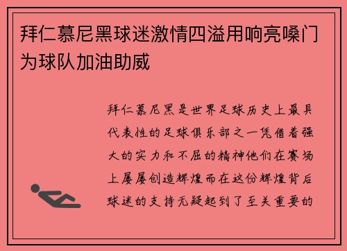 拜仁慕尼黑球迷激情四溢用响亮嗓门为球队加油助威
